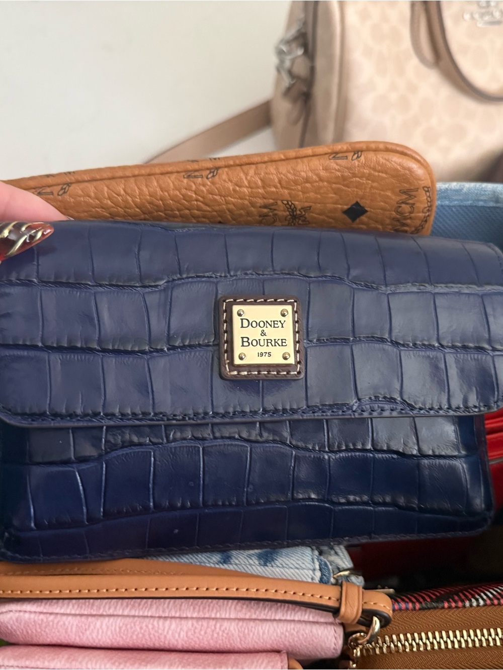 Dooney & Bourke Navy Croc-Embossed Leather Clutch
